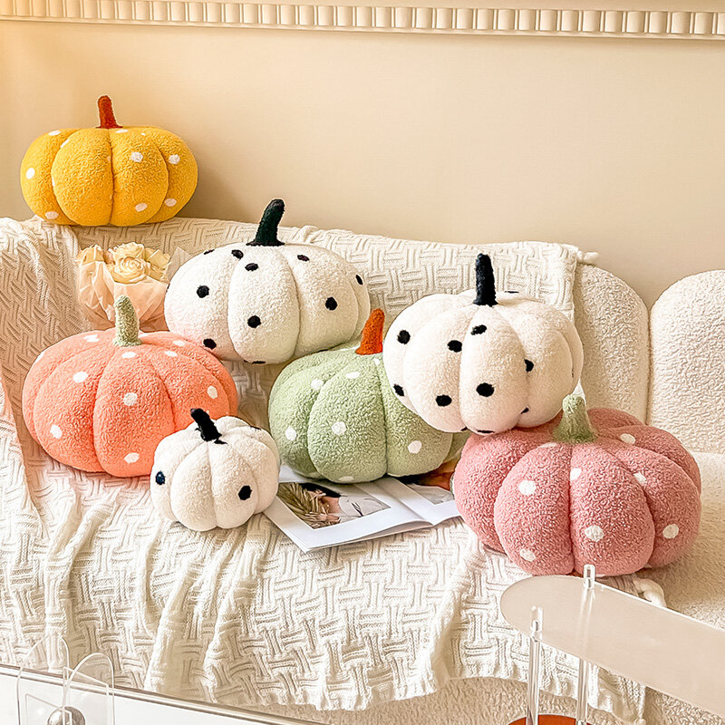 Ins Polka Dots Pumpkin Pillow 35cm Creative Special-shaped Sofa Cushion Halloween Decoration Cute Children Plush Toys