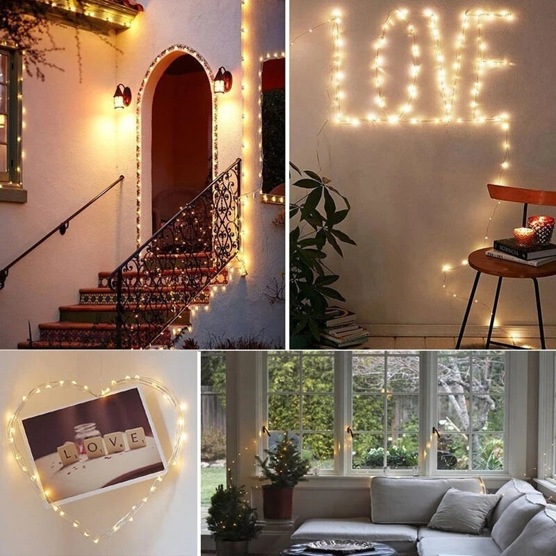 Cadena de luces LED de alambre plateado de cobre, iluminación impermeable para vacaciones, hadas, árbol de Navidad, decoración de fiesta de boda, 2M, 3M, 5M, 10M