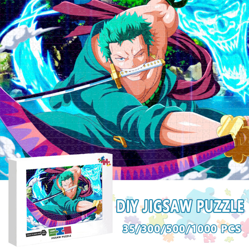 Bandai Cartoon Anime 1000Pcs Creative Diy Wooden Puzzle One Piece Roronoa Zoro Model Assembled Jigsaw Puzzle Toys for Kids Gifts