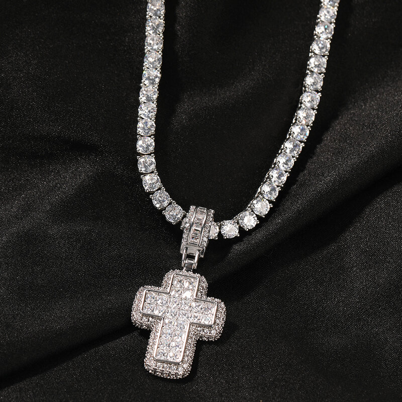 UWIN-Colgante de Cruz de circonita cúbica para hombre y mujer, collares con dijes de cruz, accesorios de joyería de Hip Hop, Baguettecz