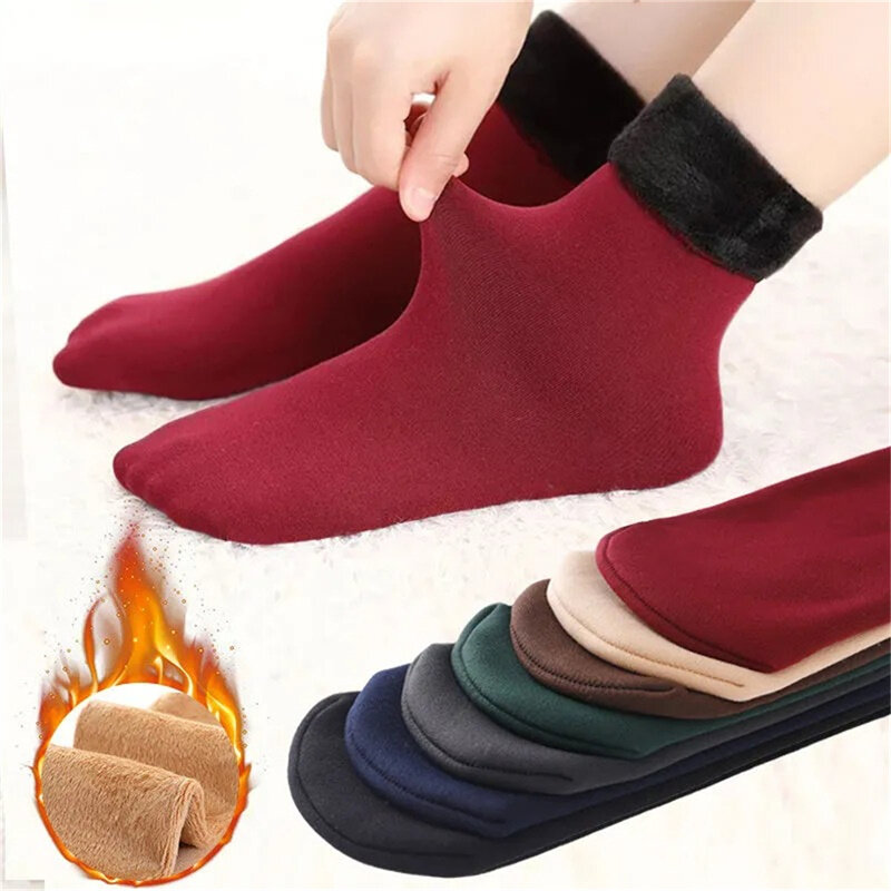 Winter Warmer Women Thicken Thermal Wool Cashmere Snow Socks Seamless Soft Solid Velvet Boots Floor Sleeping Sock Calcetas