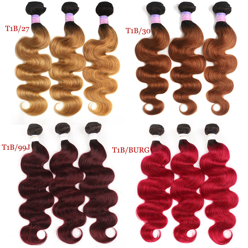 Pacotes de extensão de cabelos humanos, loiro, marrom, vermelho, ondulado, brasileiro, remy, 8-26 peças