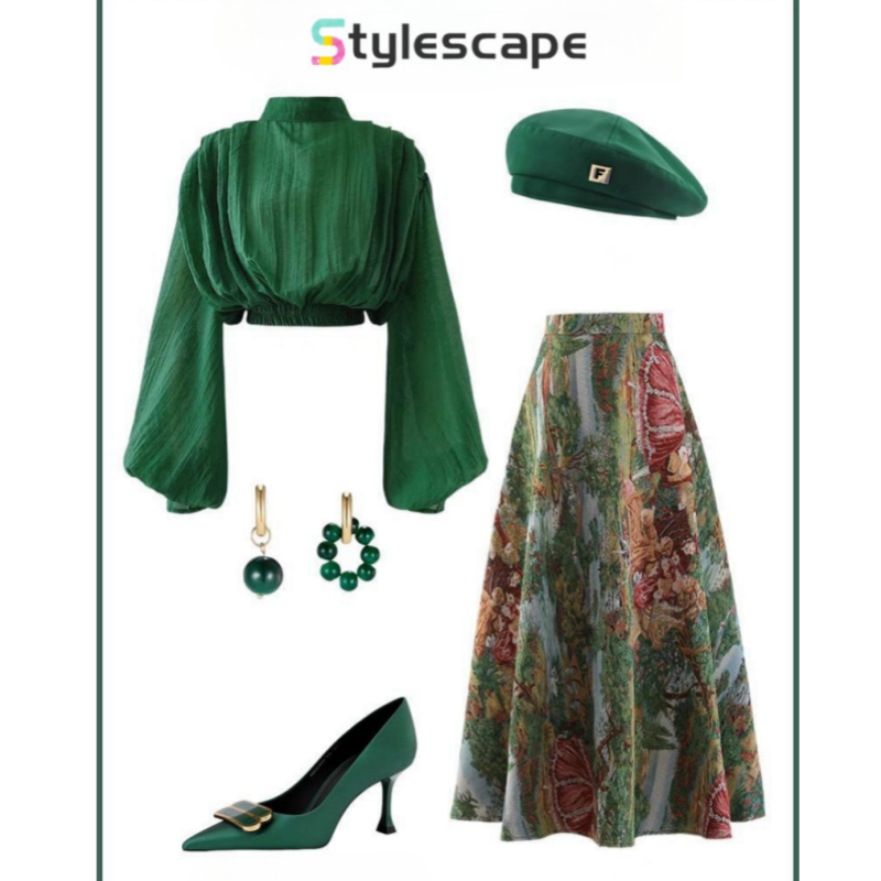 Spring Outfit Paired with French Style Fragrant and Stunning Small Figure Retro Salt Style Light Cooked Half Skirt Two piece Set