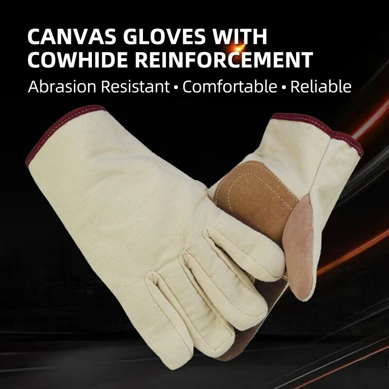 XYEHS 10 Pairs Canvas Welding Safety Work Gloves w/ Palm & Finger Cowhide Reinforcement Thick Liner Wear-Resistant & Anti-Slip
