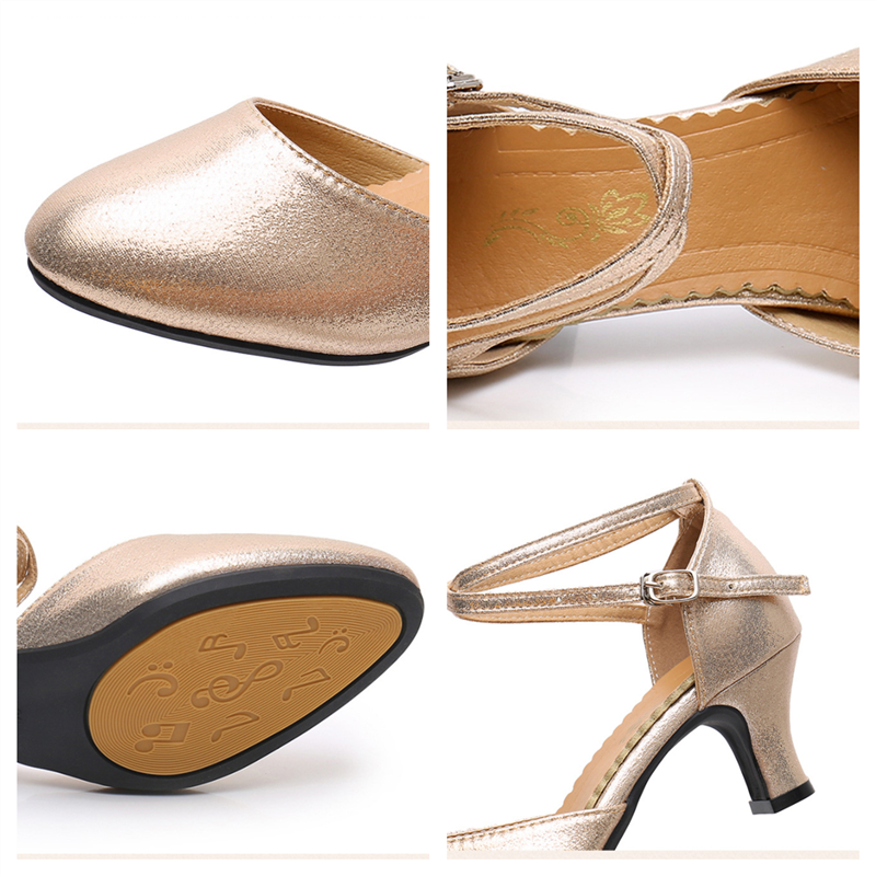 Zapatos estándar de perlas para mujer, zapatos de baile de salón, Punta cerrada, zapatos de Salsa, suela de goma suave, tacones bajos de baile moderno, nuevo