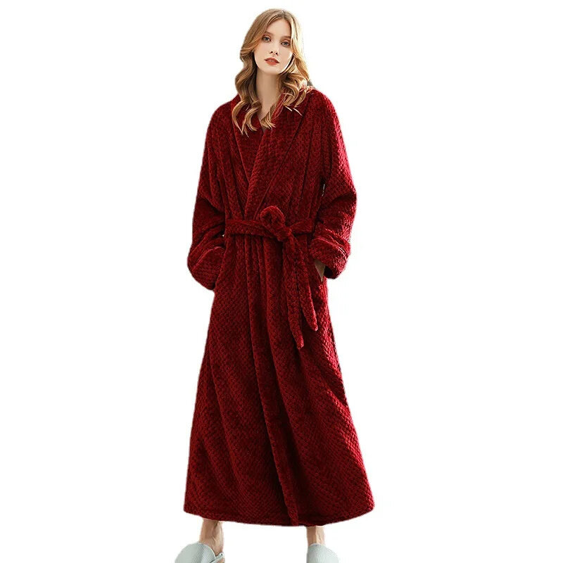 男性と女性のためのフランネルバスローブ,長くて非常に長い着物,シルクのドレッシングガウン,厚くて暖かい,冬の夜のローブ