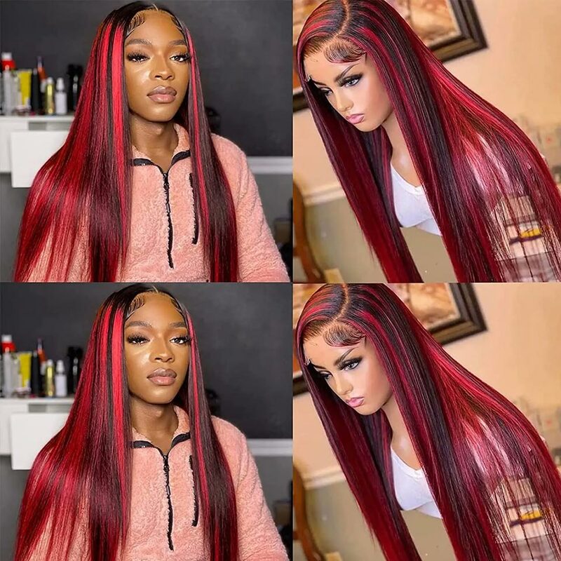 Ombre Highlight Burgundy Wig Human Hair 13x4 Straight Lace Front Wig 13x6 Hd Lace Frontal Wigs 99J Bone Straight Human Hair Wigs