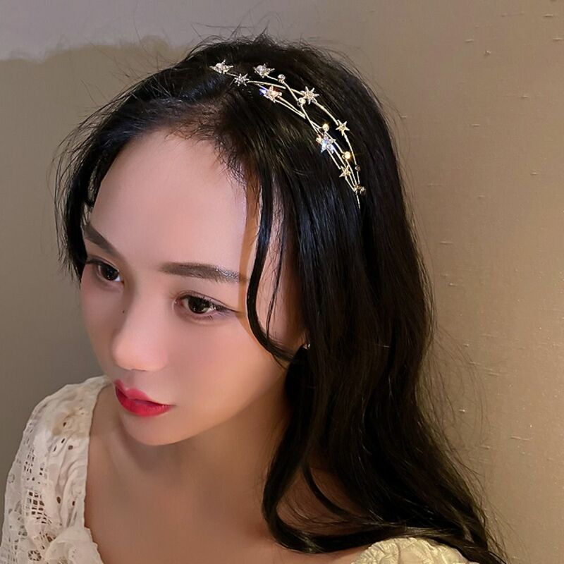 New Star Crystal Bridal Crown Hairbands For Women Trendy Hollow Out Headband Rhinestone Hair Hoop Elegant Hair Accessories
