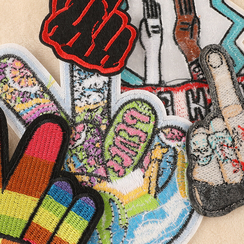 Insignia bordada con los dedos de Palma de dibujos animados, pegatina de costura adhesiva, parche de tela DIY, etiqueta de calor para tela, Jeans, falda, chaqueta, bolso, 2024