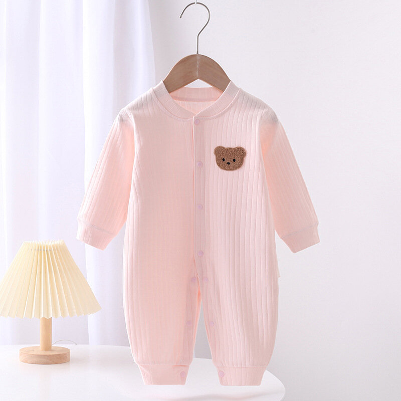 2024 Autumn Baby Romper Solid Color Bear Jumpsuit Cotton Spring Newborn One-Pieces Clothing for Boys Girls Infant Onesie 0-18M