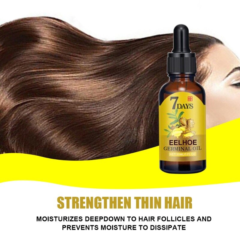 Fast Ginger Hair Growth Serum para homens e mulheres, tratamento anti queda de cabelo, crescimento rápido do cabelo do couro cabeludo, reparação de cabelos secos e crespos, 7 dias