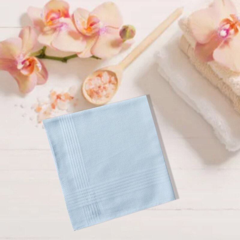 F42F Absorbent Handkerchiefs Soft Square Towel Kerchief Men White Bandannas Hankies Sweat Wiping Towel Pocket Square 6PCS