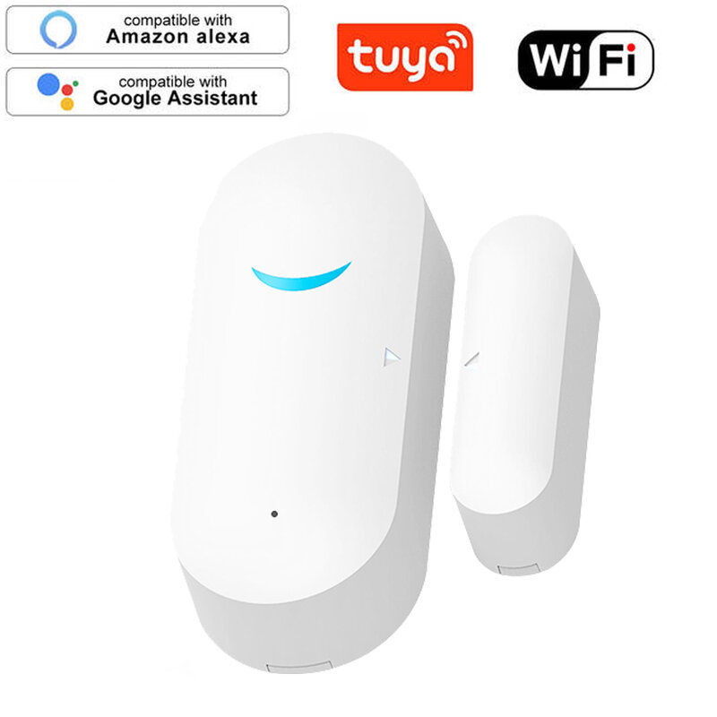 Tuya-Sensor de puerta inteligente con WiFi, detectores de puerta abiertos/cerrados, Notificación por aplicación WiFi, alarma de seguridad, compatible con Alexa y Google Home