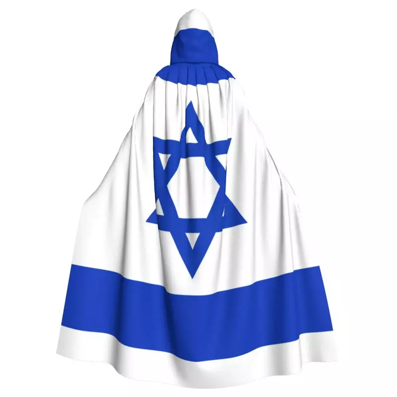 ผ้าคลุมผู้ใหญ่เสื้อคลุมมีหมวกธงของอิสราเอลชุดยุคกลางแม่มดนิกายแวมไพร์เอลฟ์ purim งานรื่นเริง
