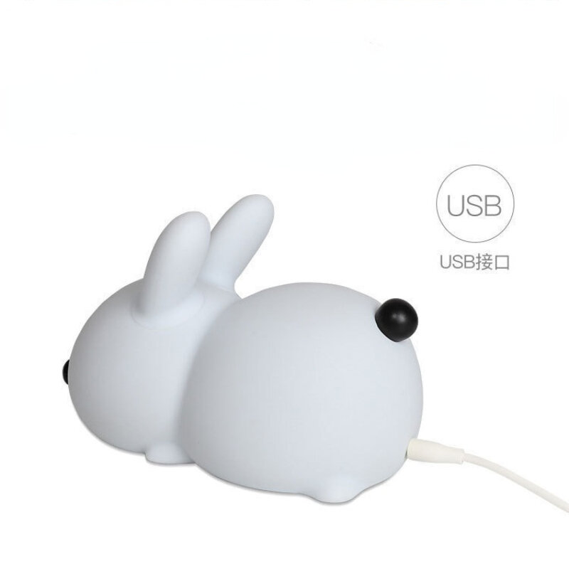 Lampu Malam Kelinci Sentuh Lampu USB Dapat Diisi Ulang Dapat Diredupkan Silikon untuk Hadiah Bayi Anak-anak Lampu Malam Kelinci Hewan Lucu Kartun
