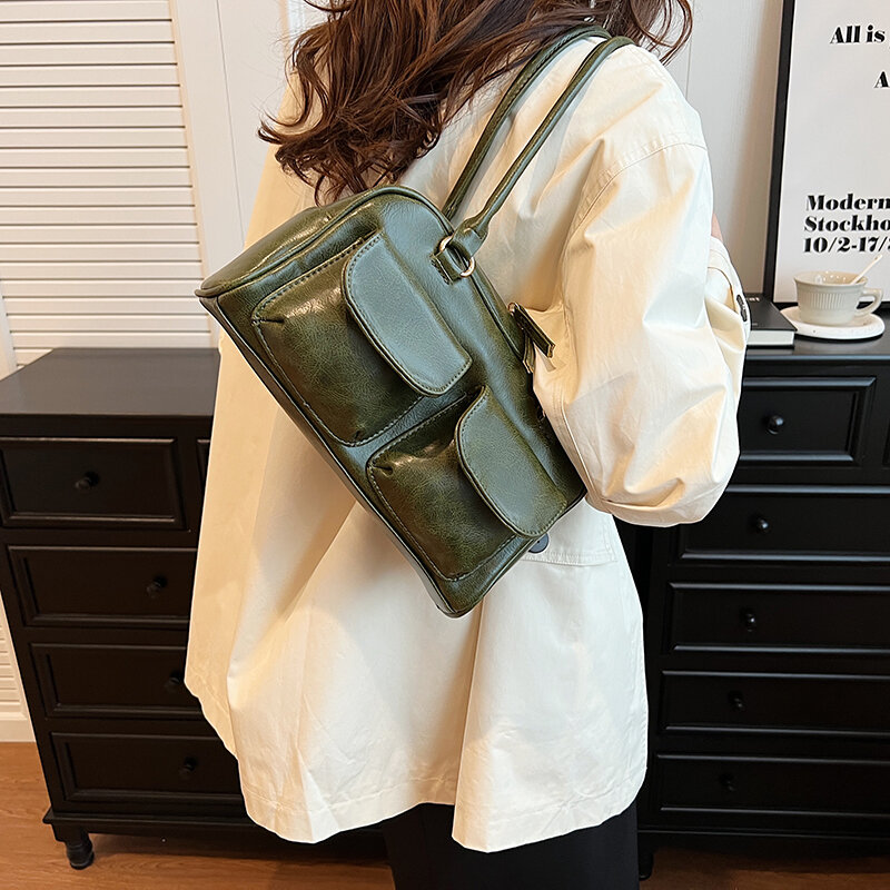 LEFTSIDE Small Double Pockets Shoulder Bags for Women 2023 New Fashion Trend Designer Underarm Bag Female Handbags and Purses