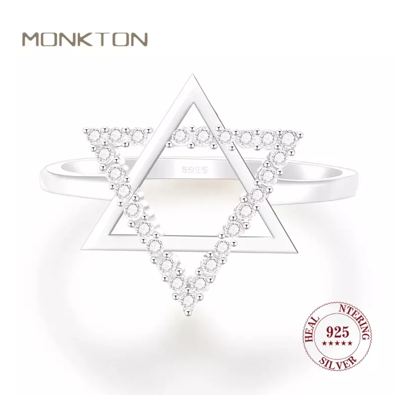 Monkton cincin perak 925 bintang perhiasan mode bintang heksagonal cincin perak untuk hadiah ulang tahun wanita cincin berlapis Platinum Anillo