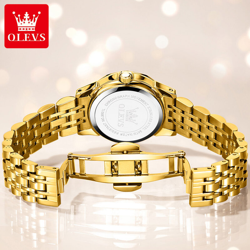 OLEVS jam tangan Quartz pria antiair, jam tangan emas, modis, mewah, jam tangan bisnis, baja tahan karat, kasual, tanggal