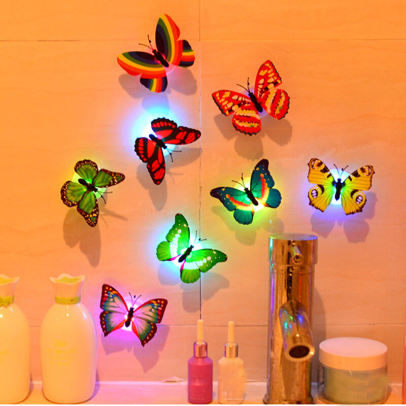 2023 나비 벽 스티커, 다채로운 조명, 붙이기 쉬운 작은 놀이 장식, 3D 나비 벽 스티커, 램프 장난감