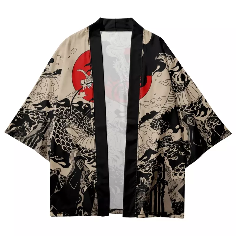 Kimono samurái tradicional para hombre y mujer, camisa Yukata con estampado de dragón de Anime japonés, Cosplay Haori, cárdigan femenino, bata de verano