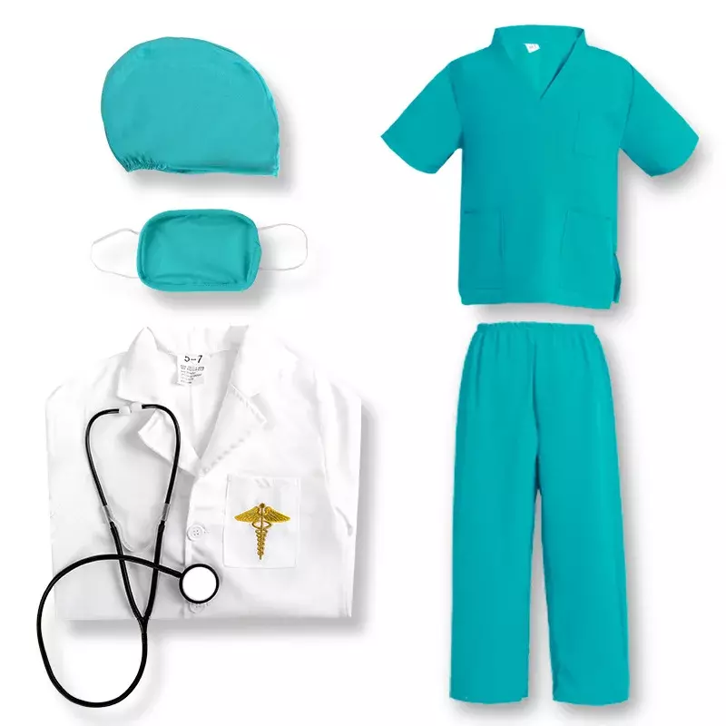 어린이 의사 코스튬 화이트 코트 간호사 유니폼 수술복, 전문 역할 놀이 어린이날 방역 공연