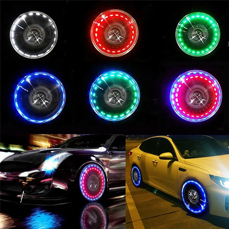 1 pz auto impermeabile energia solare Flash Wheel Light decorativo lampeggiante colorato LED Tire Light Gas ugello Cap sensori di movimento