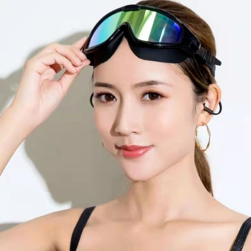 Gafas de natación de Marco grande para adultos, gafas de natación de alta definición con tapones para los oídos, impermeables, antivaho