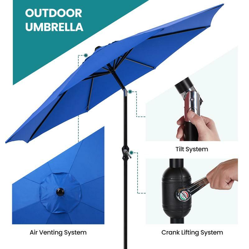Zeke Town Outdoor Patio Umbrutton Tilt and Crank, Market Umbrella 8 Sturdy Ribs UV Protection Waterproof for Garden, Backyard