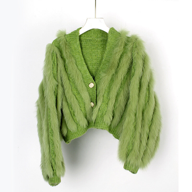 女性のための冬の毛皮のセーター,本物のカーディガン,短い,ユニークな,新しいコレクション2023