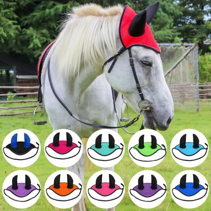 馬の乗馬用カバー,調節可能な防フライ,通気性,伸縮性のあるヘッドカバー