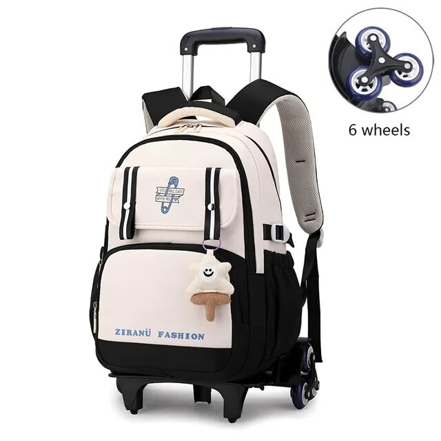 Ransel sekolah anak perempuan, tas punggung berpergian dengan roda untuk murid perempuan
