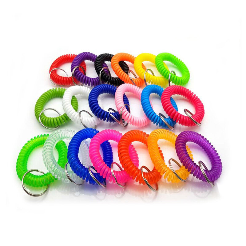10pcs Lucky Line 2” Spiral Wrist Coil with Steel Key Ring, Multi-Color Flexible Wrist Band Key Chain Bracelet, Stretches to 12”,
