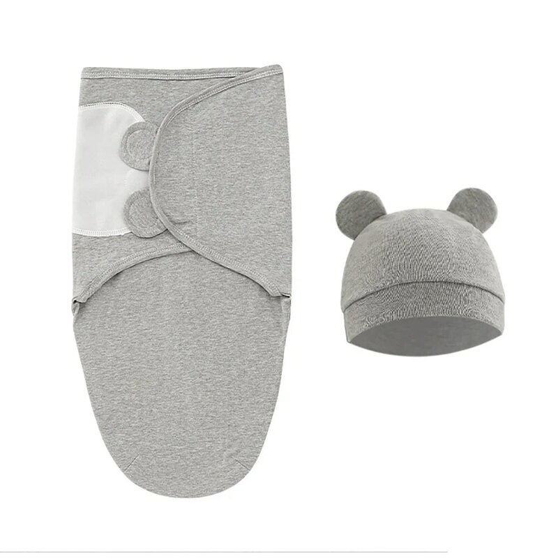 0-3Months ทารกแรกเกิดถุงนอนกับหมวกชุดปรับผ้าห่มห่อทารกฤดูร้อนบาง Breathable Soft Cotton เด็กหญิงเด็กชาย