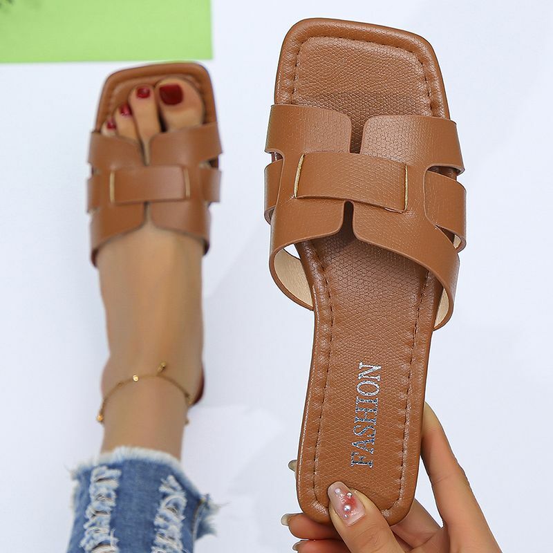 여성용 여름 플랫 슬리퍼, 럭셔리 야외 해변 쪼리, 여성 샌들 트렌드 브랜드 디자인 슬라이드 신발, 여성 2024 빅 사이즈 43