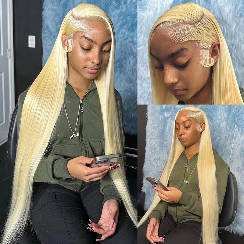 Honey Blonde Lace Front Wig para mulheres, cabelo humano, HD, transparente, reto, frontal, pré arrancado, colorido, 613x4, 13x6