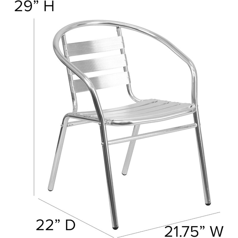 كرسي مكدس للمطاعم من الألومنيوم ، شريحة ثلاثية الظهر والذراعين ، تجاري ، داخلي وخارجي ، 4 عبوات