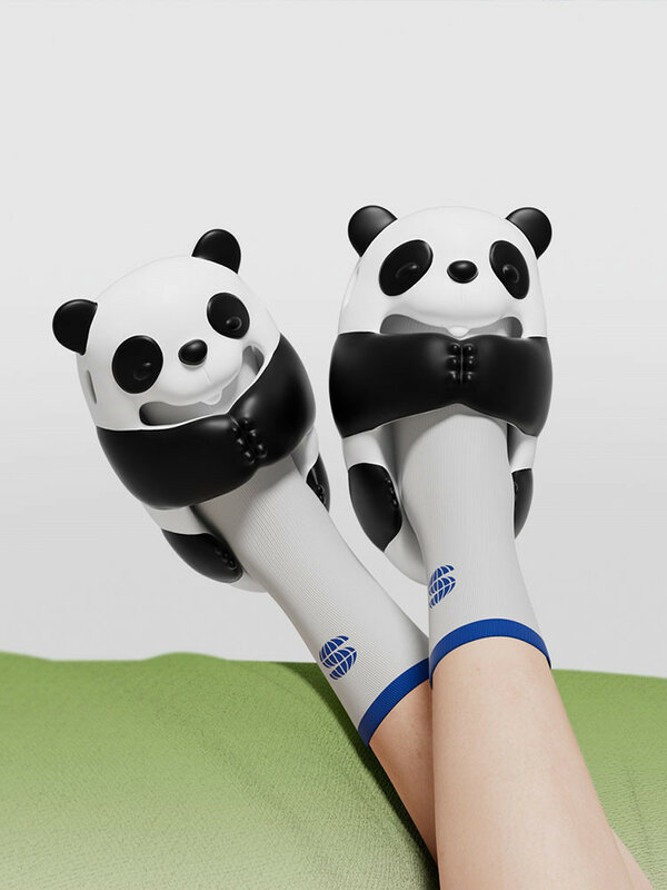 Chinelos panda engraçados para casais, Sandálias solas grossas para mulheres, Confortável para casa antiderrapante, ao ar livre, verão