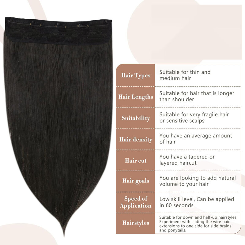 Straight Fish Line Real Human Hair 16-26Inch Natural Black #1B Hair Extensions with Invisible Secret line For Salon High Quality