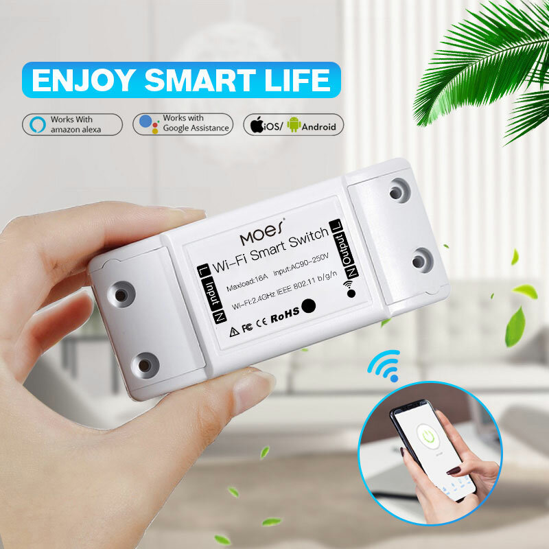 16A DIY WiFi Smart Light Switch Universal Breaker Timer Smart Life APP Wireless Remote Control Works with Alexa Google Home