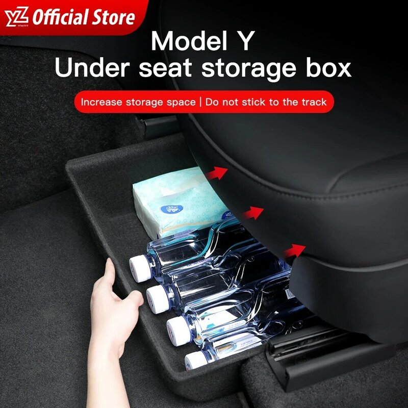 Caja de almacenamiento para debajo del asiento para Tesla Model Y, soporte para cajón, organizador de coche, accesorios para Tesla Model Y 2021/20223, accesorios para coche