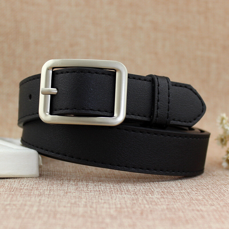 Cinturones Negros con hebilla cuadrada para mujer, cinturones de cintura para Jeans blancos, marrones, versátiles, simples e informales, 2022