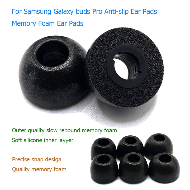 3 pares de almohadillas de espuma viscoelástica para Samsung Galaxy Buds Pro, antideslizantes, sin caídas, almohadillas con cancelación de ruido