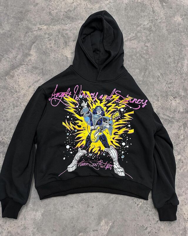Hoodie wanita motif grafis Harajuku pakaian jalanan gitar ukuran besar Hoodie Streetwear atasan Sweatshirt jaket Goth Y2k pakaian