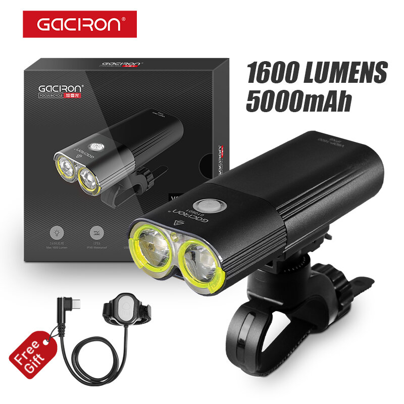 GACIRON Mountain/Speed Bicycle Headlight Front 1600 Lumens Bike Light Power Bank LED Waterproof USB Rechargeable Cycling Light