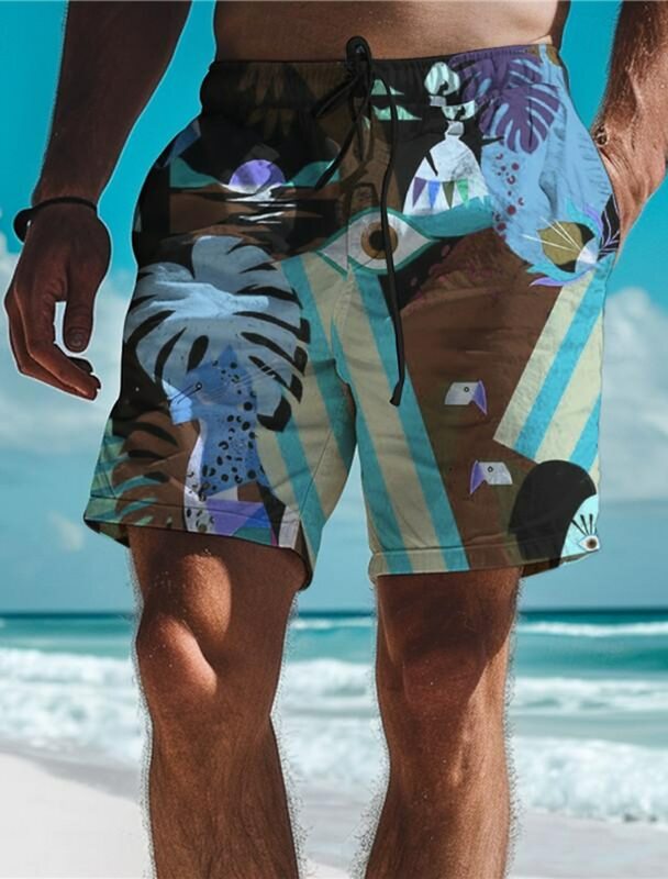 Shorts de folha havaiana masculino, calção de natação impresso em 3D, elástico com cordão elástico, estilo Aloha, moda