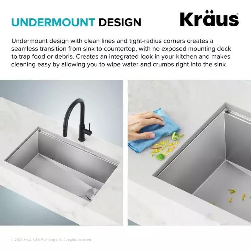 Kraus KWU110-32 Koreinch sottotop 16 Gauge vasca singola cucina in acciaio inox sporgenza integrata e accessori (confezione da 5),