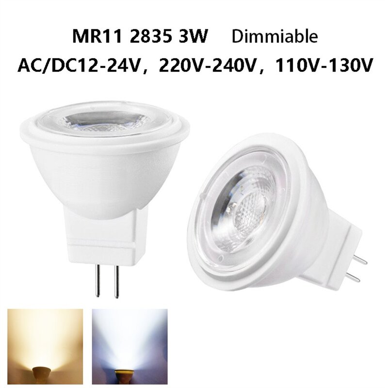 Lampu sorot LED MR11 bisa redup, 10X bohlam LED 9W lampu bohlam LED dingin dan putih hemat energi AC/DC12V-24V AC220V-240V
