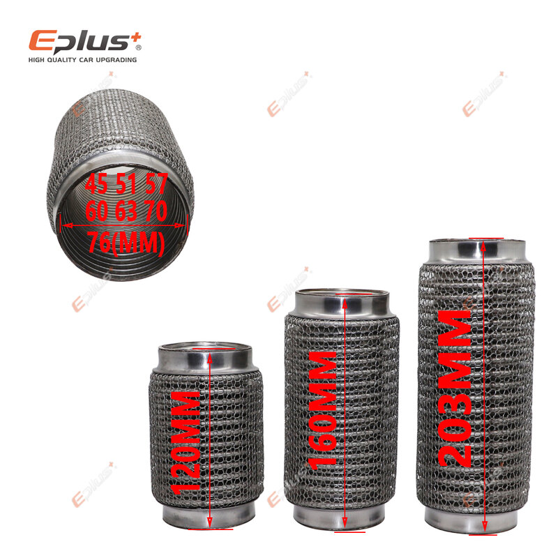 EPLUS-tubo de escape telescópico para coche, conexión Flexible, malla de acero, fuelle, silenciador de acero inoxidable, Conector de tubo soldado Universal