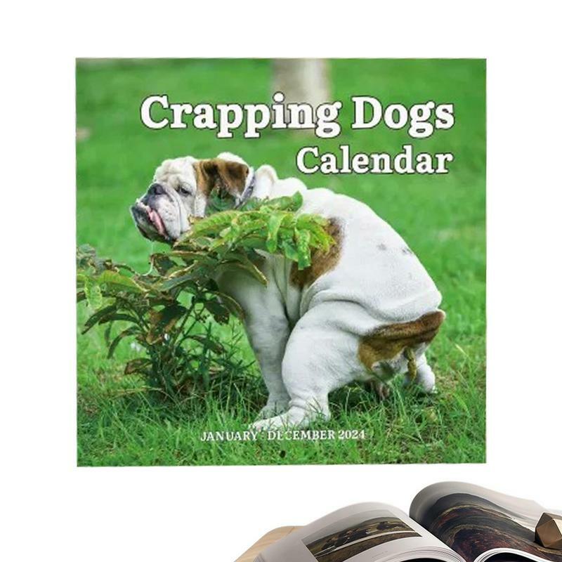 Calendário de parede para família e amigos, Dog Pooping, Calendário de parede mensal, Funny Gift, 2024