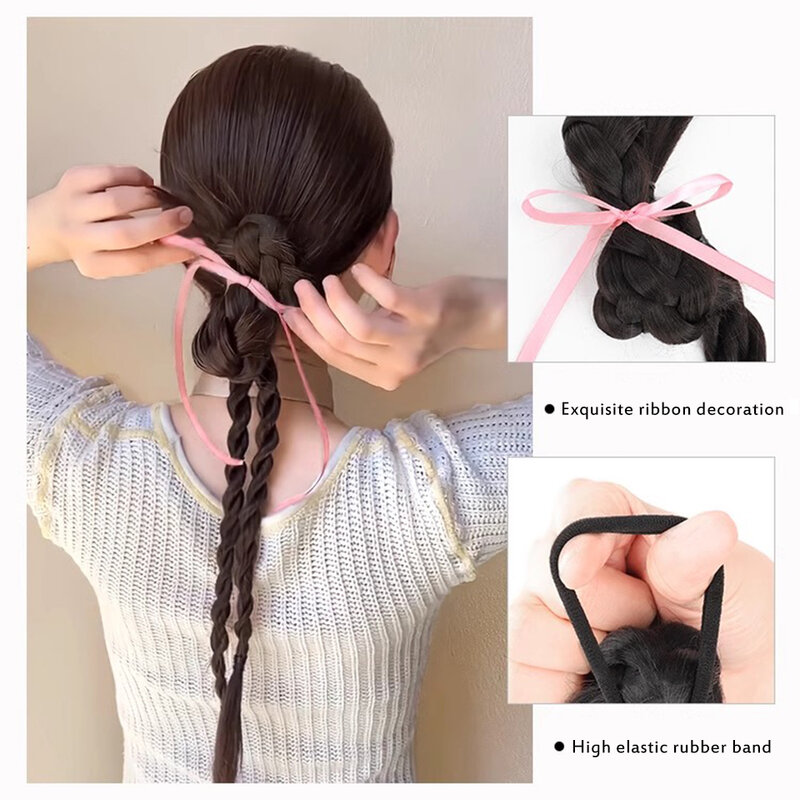 OLACARE Синтетические длинные плетеные удлинители волос для конского хвоста для женщин черный коричневый конский хвост с веревкой для волос высокотемпературное волокно